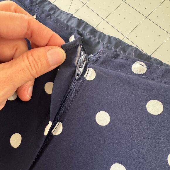 Vintage 80s Navy Blue Polka Dot Skirt Handmade Pinup Pencil Petite Small - Picture 14 of 16